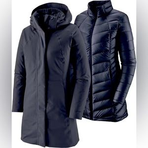 Patagonia Tres 3-in-1 Down Puff Long Coat + Rain Jacket+ Combo Coat Black, XS
